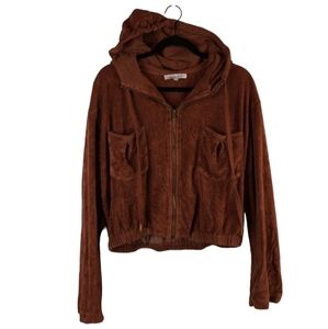 Young Fabulous & Broke Fritzy Velour Brown Full Zip Hoodie Sweatshirt Size Large